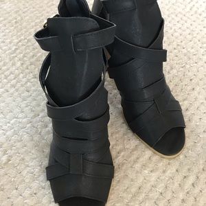Black wedge heel sandals